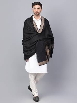 Fine Wool Woven Border Men's Black Shawl 3