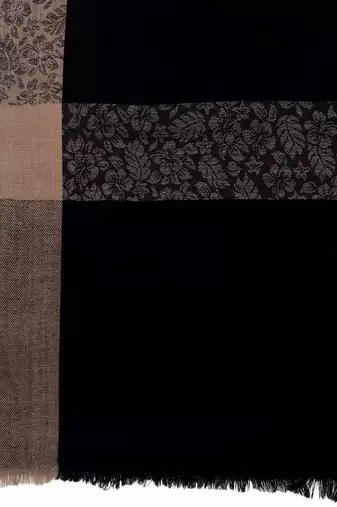 Fine Wool Woven Border Men's Black Shawl