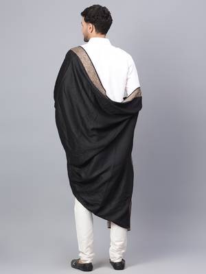 Fine Wool Woven Border Men's Black Shawl 6