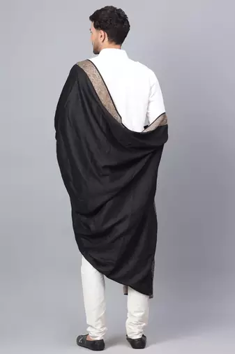 Fine Wool Woven Border Men's Black Shawl