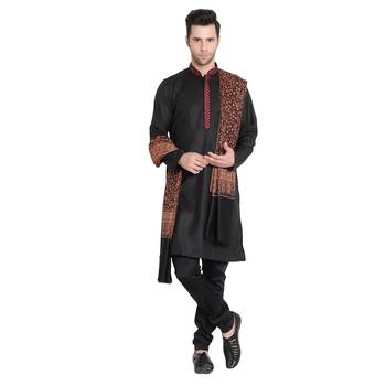 Mizah Men Fine Wool Pashmina, Black Kani Jaal, Floral Paisley Soft Luxury Shawl / Wrap 1