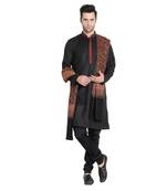 Mizah Men Fine Wool Pashmina, Black Kani Jaal, Floral Paisley Soft Luxury Shawl / Wrap