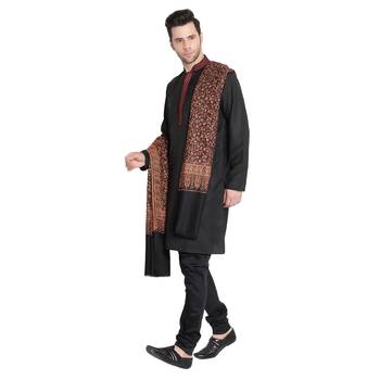 Mizah Men Fine Wool Pashmina, Black Kani Jaal, Floral Paisley Soft Luxury Shawl / Wrap 2