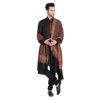 Mizah Men Fine Wool Pashmina, Black Kani Jaal, Floral Paisley Soft Luxury Shawl / Wrap 3