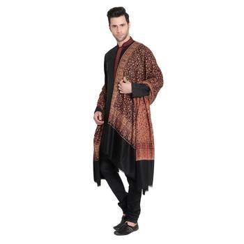 Mizah Men Fine Wool Pashmina, Black Kani Jaal, Floral Paisley Soft Luxury Shawl / Wrap 4