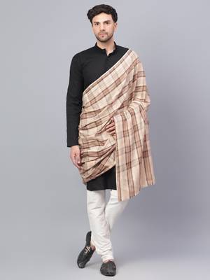 Mens Fine Wool Self Textured Check Lohi / Shawl 1