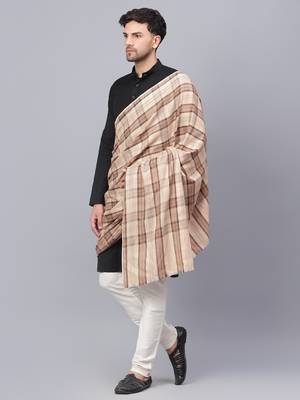 Mens Fine Wool Self Textured Check Lohi / Shawl 2