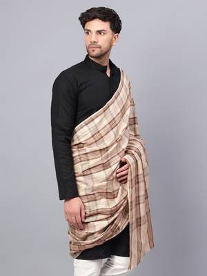 Mens Fine Wool Self Textured Check Lohi / Shawl 3