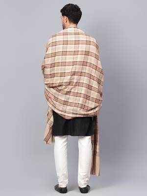 Mens Fine Wool Self Textured Check Lohi / Shawl 4