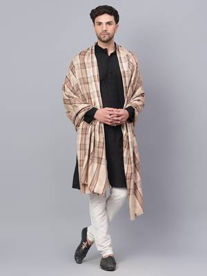 Mens Fine Wool Self Textured Check Lohi / Shawl 5