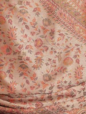 Mizash Women Fine Wool, Beige Designer Paisley Kaani Jaal  Soft Warm Woven Shawl / Wrap 2