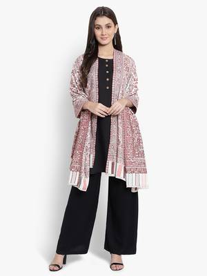 Mizash Women Fine Wool,  Designer Paisley Kaani Jaal  Soft Warm Woven Shawl / Wrap 1