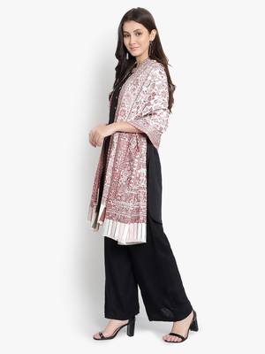 Mizash Women Fine Wool,  Designer Paisley Kaani Jaal  Soft Warm Woven Shawl / Wrap 2