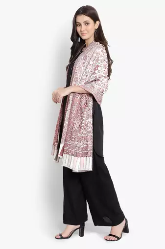 Mizash Women Fine Wool,  Designer Paisley Kaani Jaal  Soft Warm Woven Shawl / Wrap