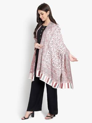 Mizash Women Fine Wool,  Designer Paisley Kaani Jaal  Soft Warm Woven Shawl / Wrap 3