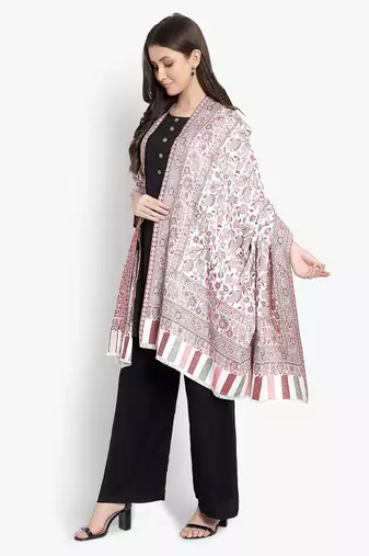 Mizash Women Fine Wool,  Designer Paisley Kaani Jaal  Soft Warm Woven Shawl / Wrap