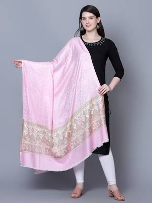 Women Fine Wool Self textured Royal Kashmiri Paisley Border 1