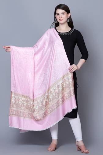 Women Fine Wool Self textured Royal Kashmiri Paisley Border