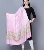 Women Fine Wool Self textured Royal Kashmiri Paisley Border
