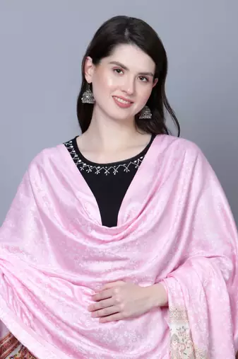 Women Fine Wool Self textured Royal Kashmiri Paisley Border