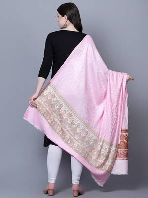 Women Fine Wool Self textured Royal Kashmiri Paisley Border 3