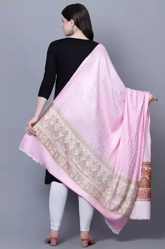 Women Fine Wool Self textured Royal Kashmiri Paisley Border