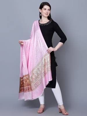 Women Fine Wool Self textured Royal Kashmiri Paisley Border 4