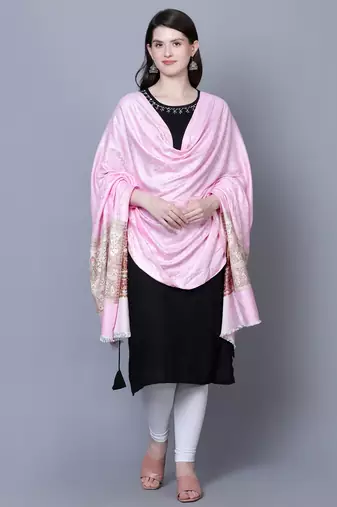 Women Fine Wool Self textured Royal Kashmiri Paisley Border