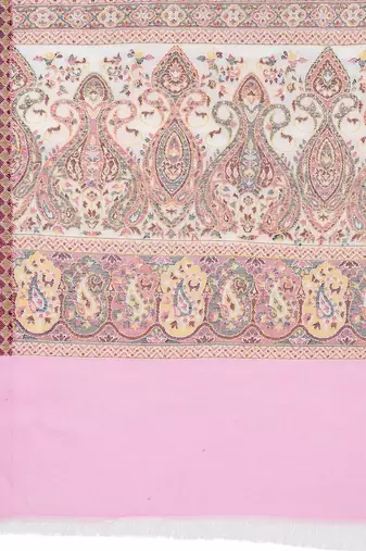 Women Fine Wool Self textured Royal Kashmiri Paisley Border