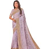 Lavender resham embroidered crepe silk saree with blouse