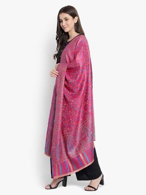 Mizash Women Wool Blend , Pink Jacquard Wovewn Designer Shawl/ Wrap 1