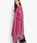 Mizash Women Wool Blend , Pink Jacquard Wovewn Designer Shawl/ Wrap