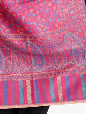 Mizash Women Wool Blend , Pink Jacquard Wovewn Designer Shawl/ Wrap 2