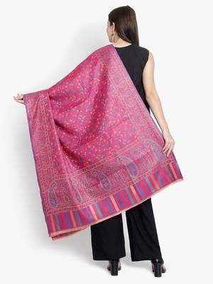 Mizash Women Wool Blend , Pink Jacquard Wovewn Designer Shawl/ Wrap 3