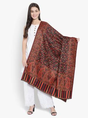 Mizash Women Wool Blend , Black Jacquard Wovewn Designer Shawl/ Wrap 1