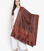 Mizash Women Wool Blend , Black Jacquard Wovewn Designer Shawl/ Wrap