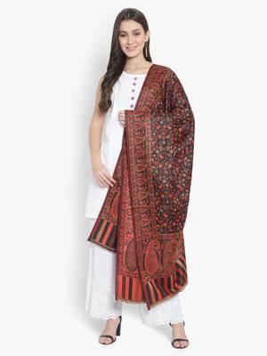 Mizash Women Wool Blend , Black Jacquard Wovewn Designer Shawl/ Wrap 3