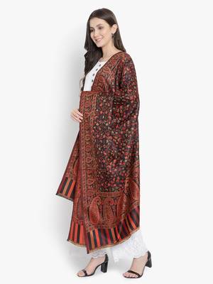Mizash Women Wool Blend , Black Jacquard Wovewn Designer Shawl/ Wrap 4