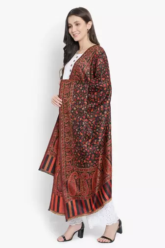 Mizash Women Wool Blend , Black Jacquard Wovewn Designer Shawl/ Wrap