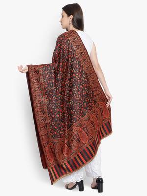 Mizash Women Wool Blend , Black Jacquard Wovewn Designer Shawl/ Wrap 5