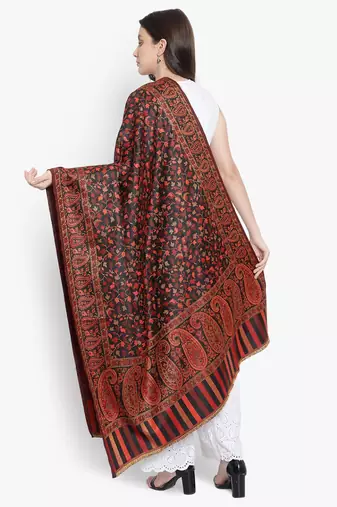 Mizash Women Wool Blend , Black Jacquard Wovewn Designer Shawl/ Wrap