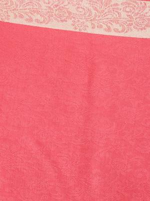 Mizash Women Fine Wool, Pink Textured with Contrast Border Designer Soft Warm Woven Shawl / Wrap 2