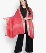 Mizash Women Fine Wool, Pink Textured with Contrast Border Designer Soft Warm Woven Shawl / Wrap