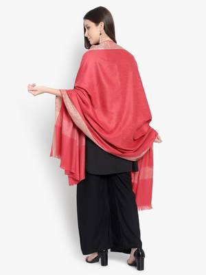 Mizash Women Fine Wool, Pink Textured with Contrast Border Designer Soft Warm Woven Shawl / Wrap 4