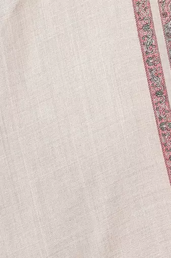 Mizash Women Fine Wool, Beige with Designer Border Kunj Soft Warm Woven Shawl / Wrap