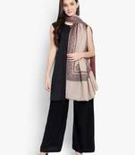 Mizash Women Fine Wool, Beige with Designer Border Kunj Soft Warm Woven Shawl / Wrap