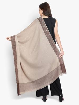 Mizash Women Fine Wool, Beige Stripes Pattern ,Designer Soft Warm Woven Shawl / Wrap 2