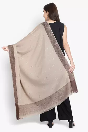 Mizash Women Fine Wool, Beige Stripes Pattern ,Designer Soft Warm Woven Shawl / Wrap
