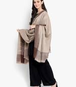 Mizash Women Fine Wool, Beige Stripes Pattern ,Designer Soft Warm Woven Shawl / Wrap