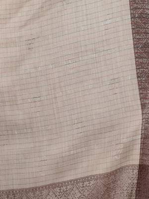 Mizash Women Fine Wool, Beige Stripes Pattern ,Designer Soft Warm Woven Shawl / Wrap 4